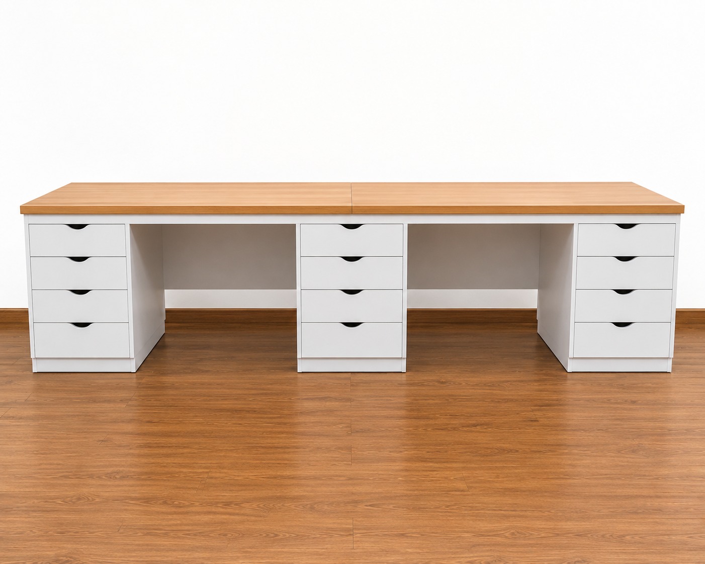 Double Workstation Table with Wooden-Style Top & Ample Storage
